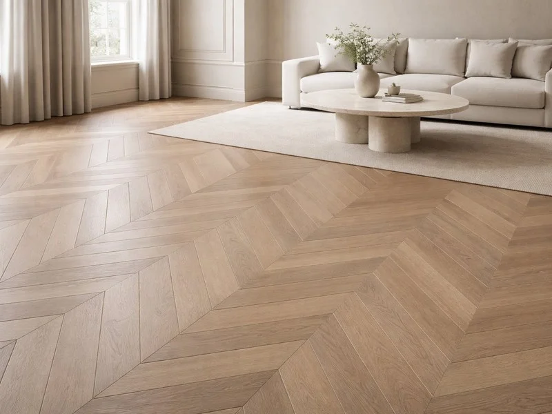 Muted tone palette with mid oak