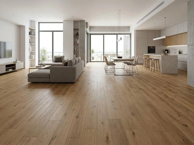 Continuous flooring in an open plan space