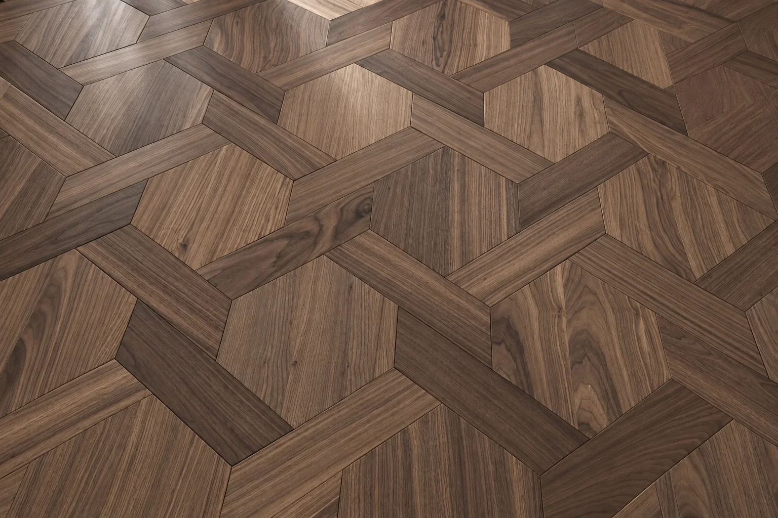DC12 Pavilion Walnut — engineered walnut geometric parquet flooring