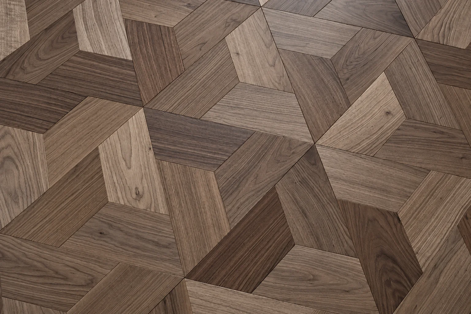 DC08 Prism Walnut — engineered walnut geometric parquet flooring