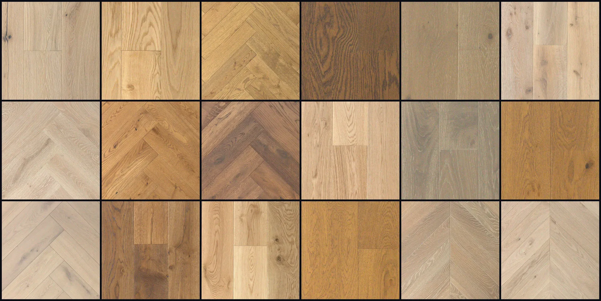 Free engineered oak flooring samples from LIGNORA — planks, herringbone and chevron in every tone