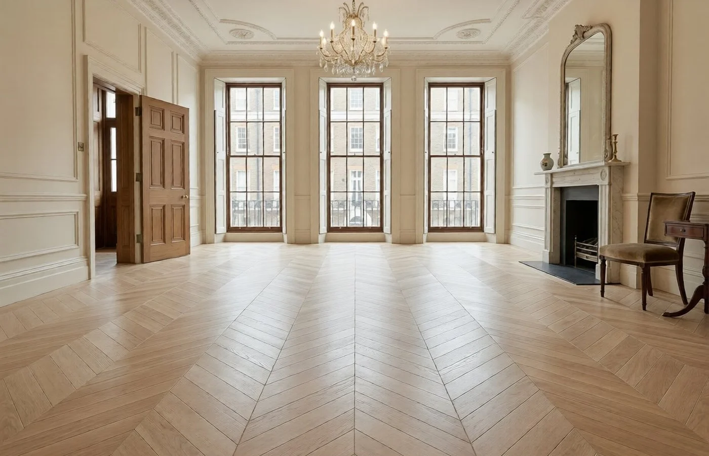 Chevron oak flooring, Mayfair